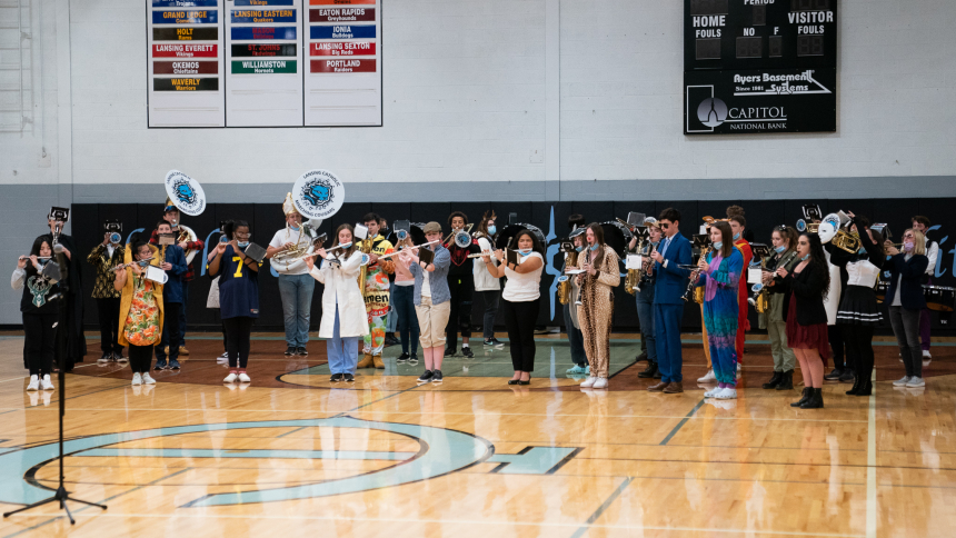 The Marching Cougars perform at the Costume Concert. 