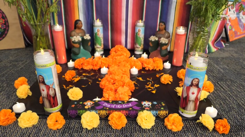 A traditional ofranda that was set up at Lansing Catholic High School